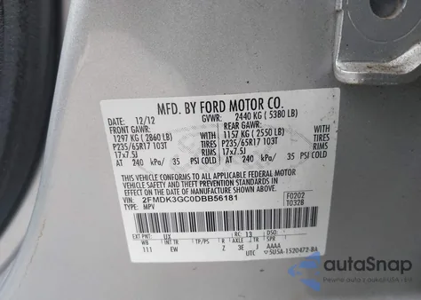 2013 Ford Edge Se from USA, damaged, VIN 2FMDK3GC0DBB56181
